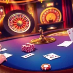 Players enjoying a thrilling game at the okking.group casino, featuring a luxurious blackjack table and roulette wheel.