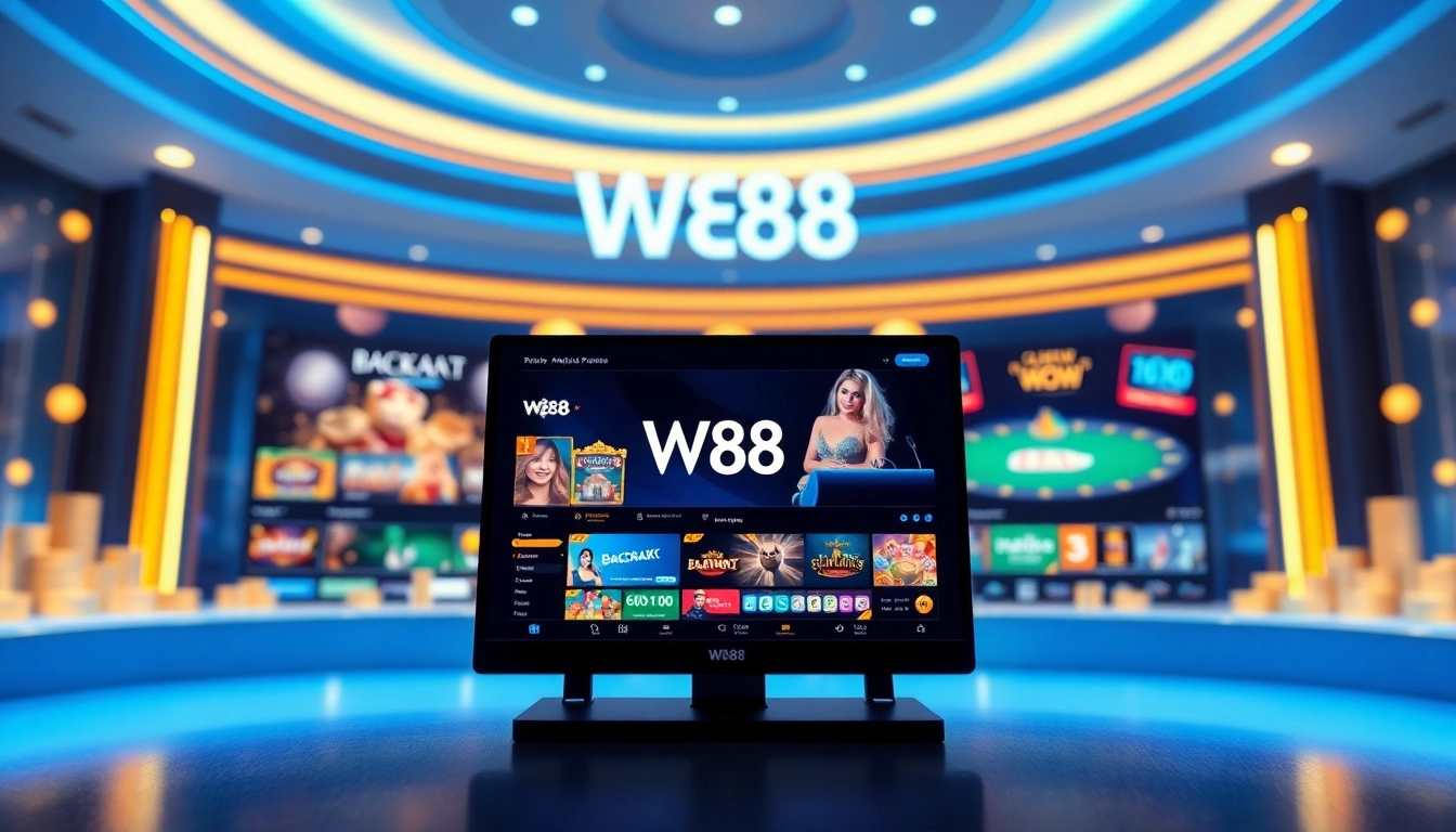 W88.nyc's modern online casino interface inviting players with vibrant colors and engaging games.