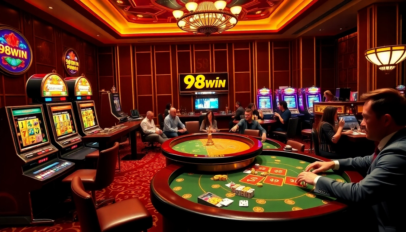 Players enjoying the excitement of 98win online gambling with vibrant casino games.