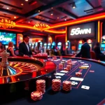 Exciting casino scene showcasing 56WIN poker action with vibrant chips and thrilling gameplay.