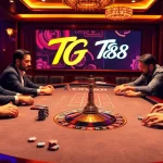 Players enjoying a high-stakes game at the TG88 casino table with luxurious elements.