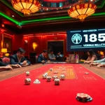 A thrilling scene of players engaging in tài xỉu md5 at a luxurious casino, showcasing vibrant colors and exciting gameplay.