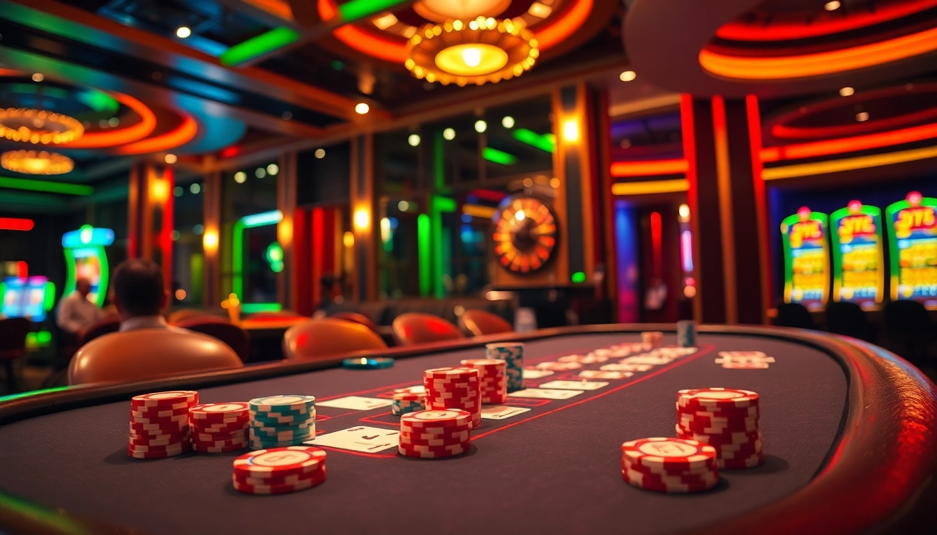Experience the thrill of 6L777 at a luxurious casino table with vibrant gaming elements.