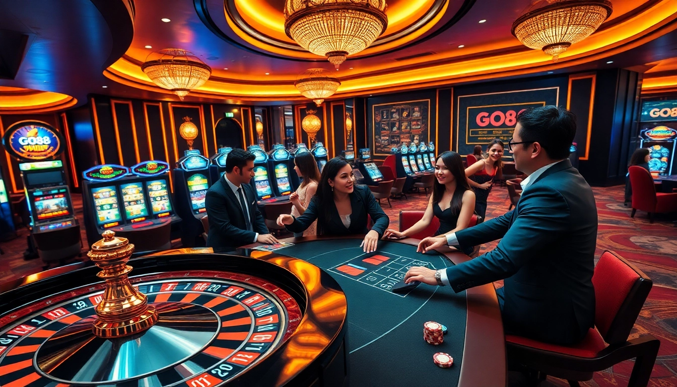 GO88 players enjoy authentic gaming experiences at a lively casino table with engaging dealers.