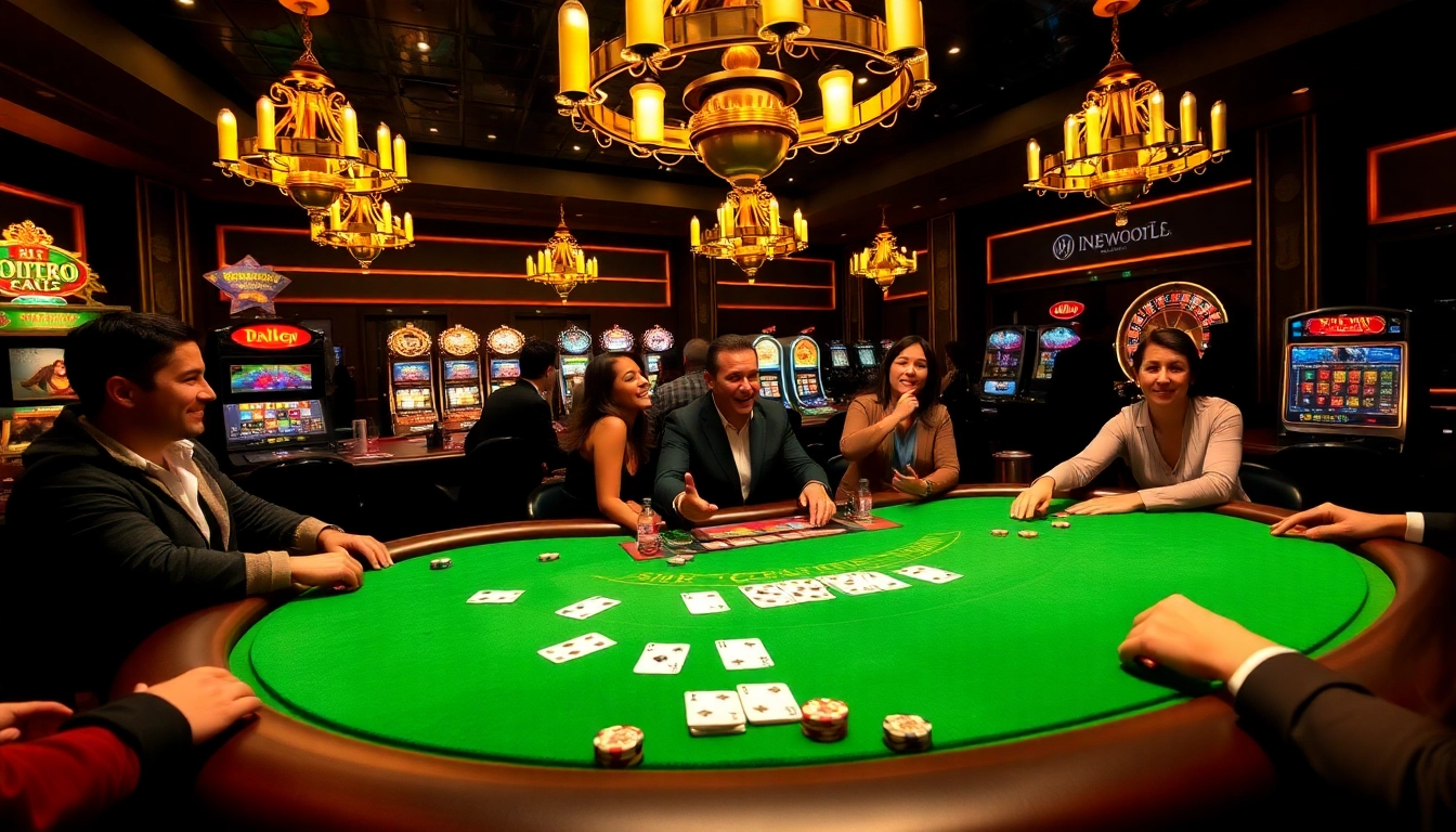 Engaging poker game featuring BDJL players around a high-stakes table with vibrant casino ambiance.