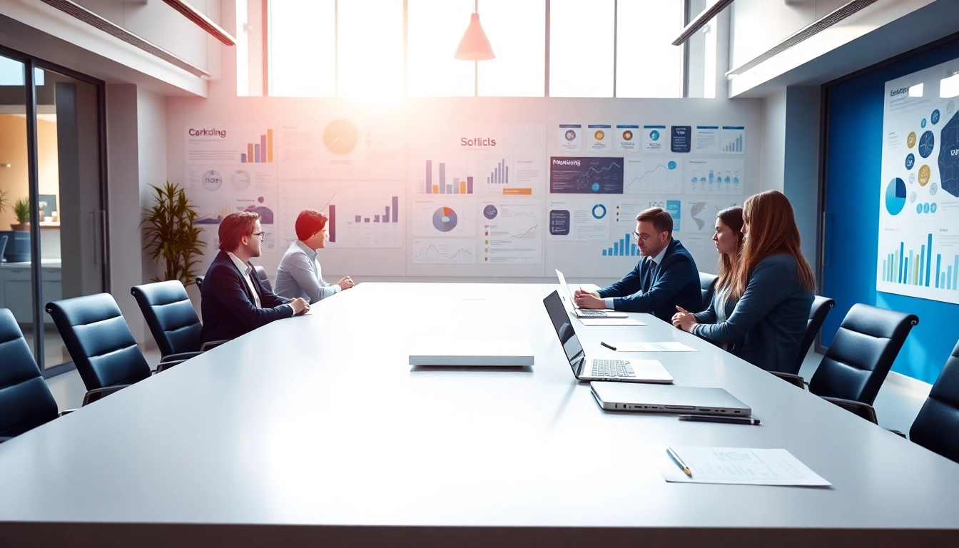 Team engaged in strategy at a digital marketing agency office