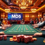 Tai Xiu MD5 players betting on vibrant casino tables with dice and poker chips.