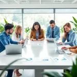 Conducting detailed background checks with a diverse team in a modern office setting.