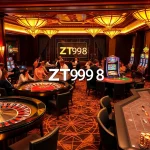 Players enjoying strategic casino games at ZT9398, surrounded by vibrant tables and slot machines.