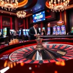 EE88 thrilling casino scene with roulette, chips, and a vibrant atmosphere