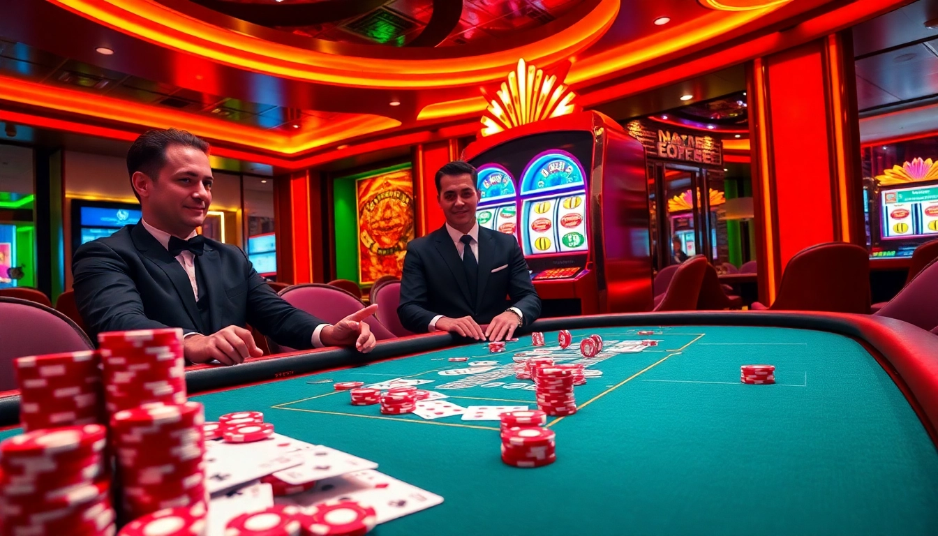 Experience the thrill of winning at i9bet casino with vibrant poker tables and exciting slot machines.