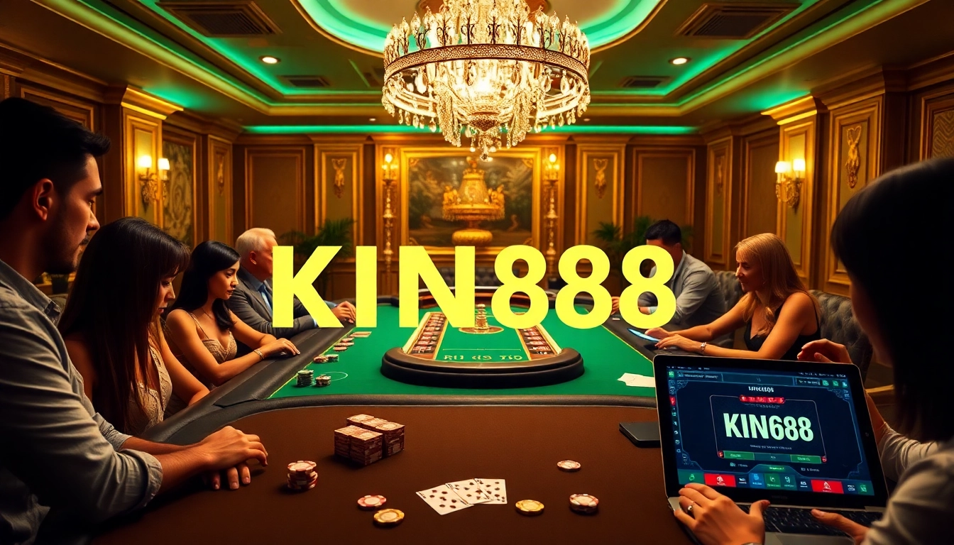 Intense poker showdown at KING88 casino with vibrant gameplay and luxurious ambiance.