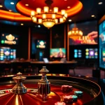 Nhat VIP platform features vibrant casino tables with roulette wheels and poker chips in an exciting online gambling scene.