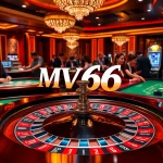 Experience the thrill of MV66 casino games with a luxurious roulette wheel and engaging players.