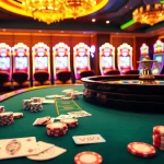 Experience the thrill of VJ88 at a luxurious casino table with vibrant poker chips and cards.