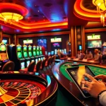 UU88 online casino scene with luxurious roulette wheel, poker table, and vibrant slot machines.