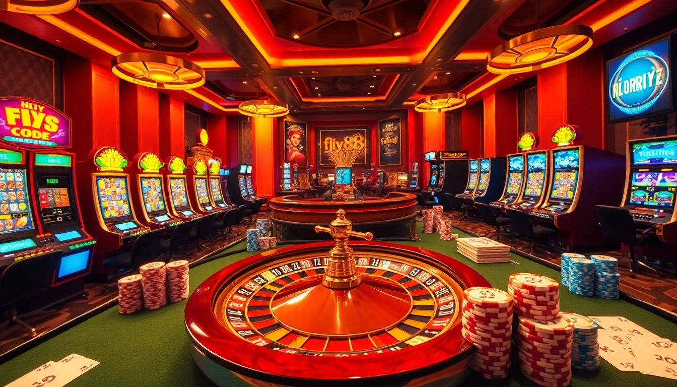 Experience thrilling gameplay with an exclusive fly88 code in a luxurious casino scene.