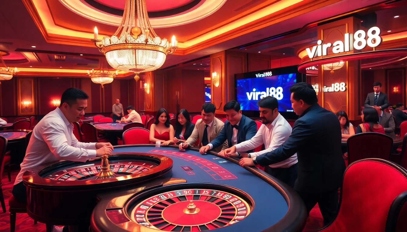 Experience the thrill of viral88 as players celebrate a big win at a vibrant poker table.