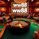 ww88 players engage in a thrilling high-stakes casino atmosphere with colorful gaming tables.