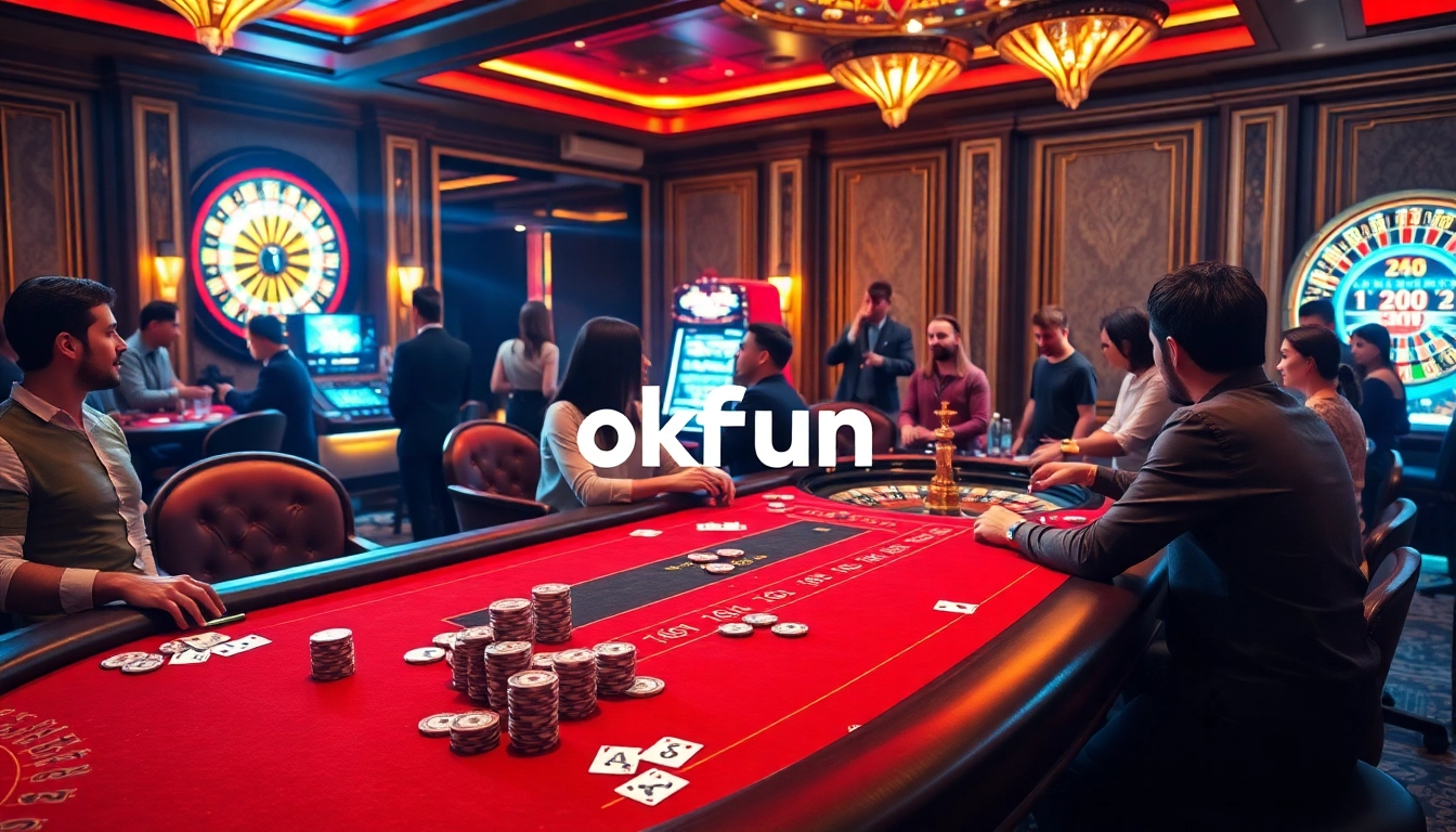 Engaging gamblers at okfun casino with vibrant poker and roulette games.