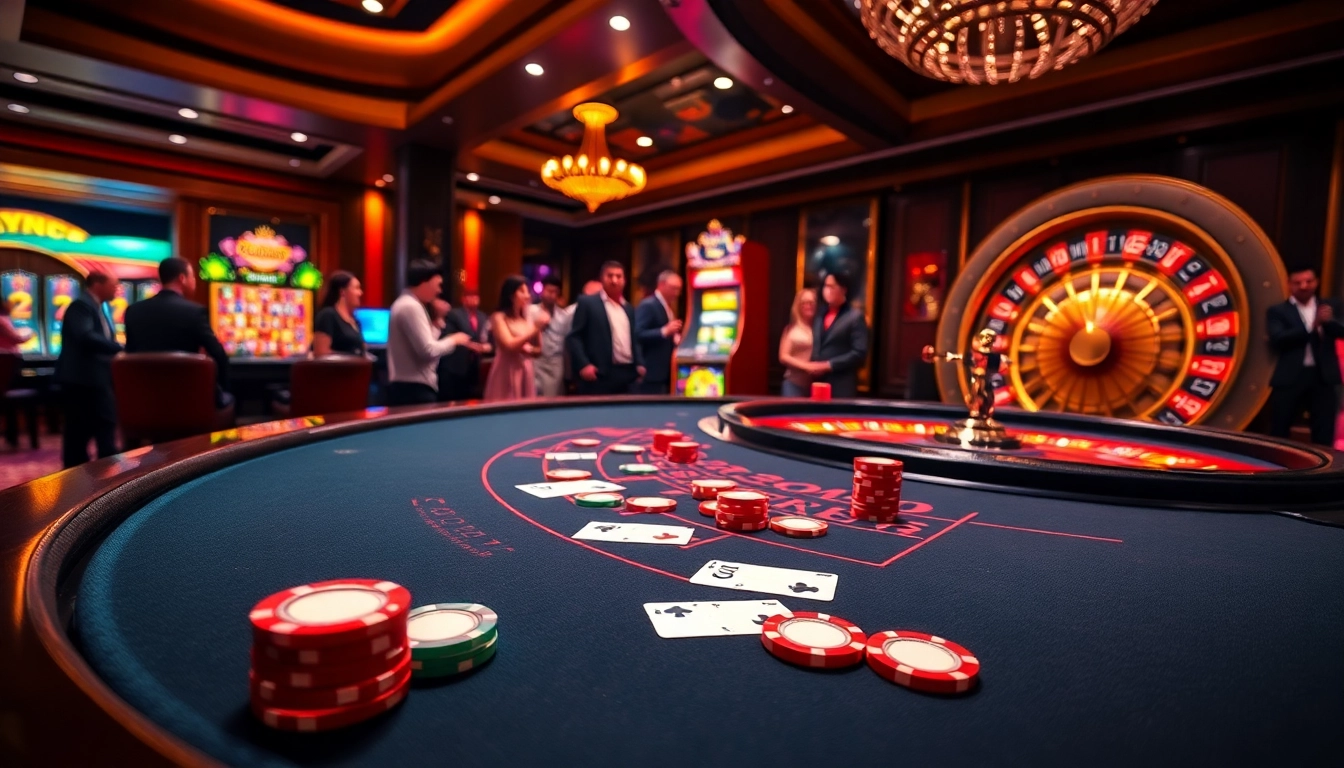 Engage with high-stakes gameplay at https://ok365vvip.com/, featuring vibrant casino tables and players.