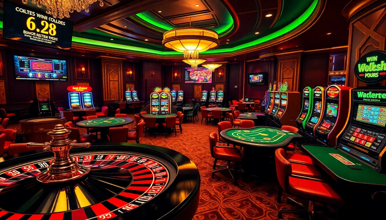 Experience the thrill of winning 98 at a luxurious casino with vibrant games and lively players.
