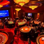 This casino scene depicts players at 789winco.com enjoying poker and roulette, showcasing excitement and engagement.