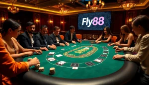 Intense blackjack action highlighting Fly88 at a luxurious casino table.