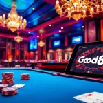 Experience the thrill of Good88 with a vibrant casino scene showcasing poker chips and roulette wheels.