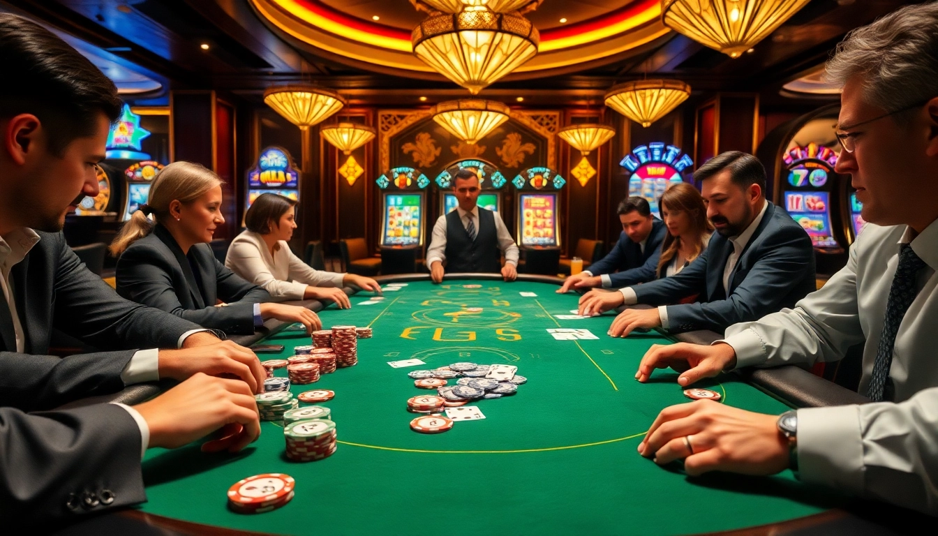 Engaging poker game scene with professional players and vibrant chips at hay.win casino.