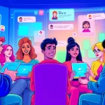Engaging scene of diverse characters interacting with spicy ai chatbots in a modern digital environment.