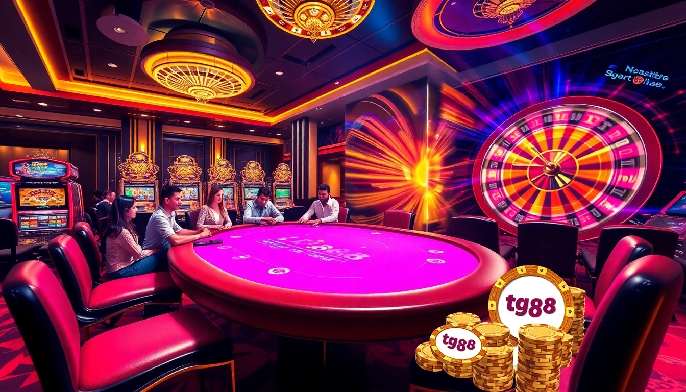 Experience thrilling gambling action at tg88's luxurious casino environment with vibrant games.