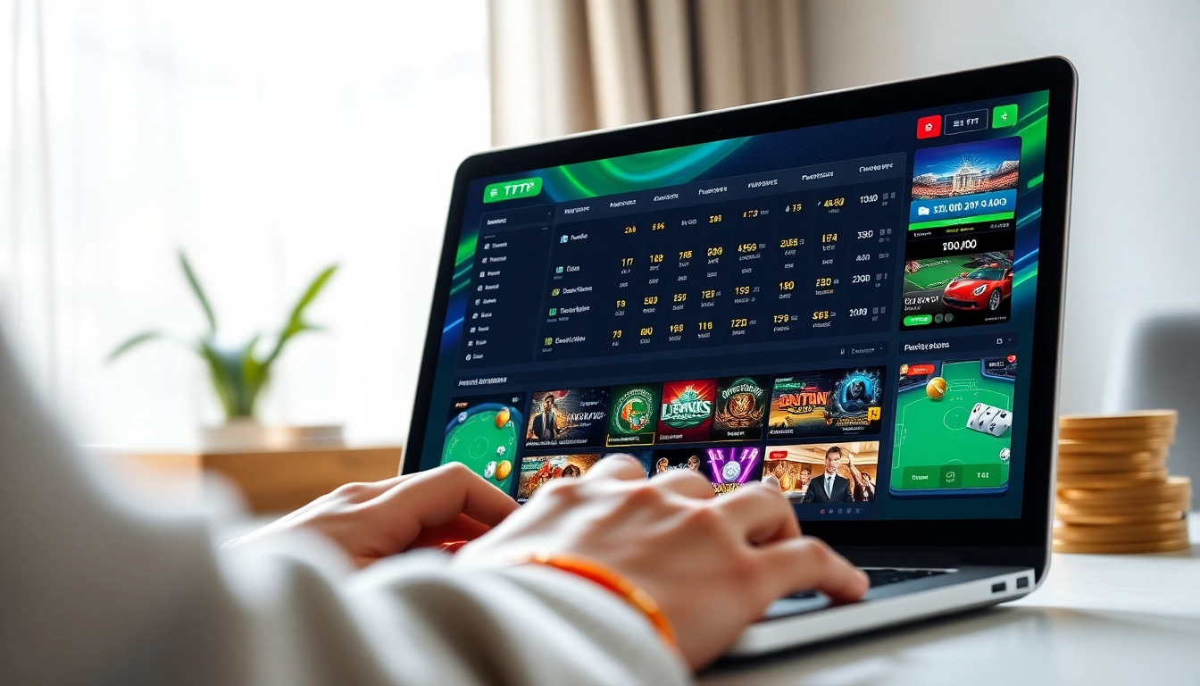 TTPTP online betting platform interface showcasing vibrant slots and poker tables.