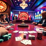 Engage in high-stakes gambling at bem88's luxurious poker table, filled with vibrant chips and cards.