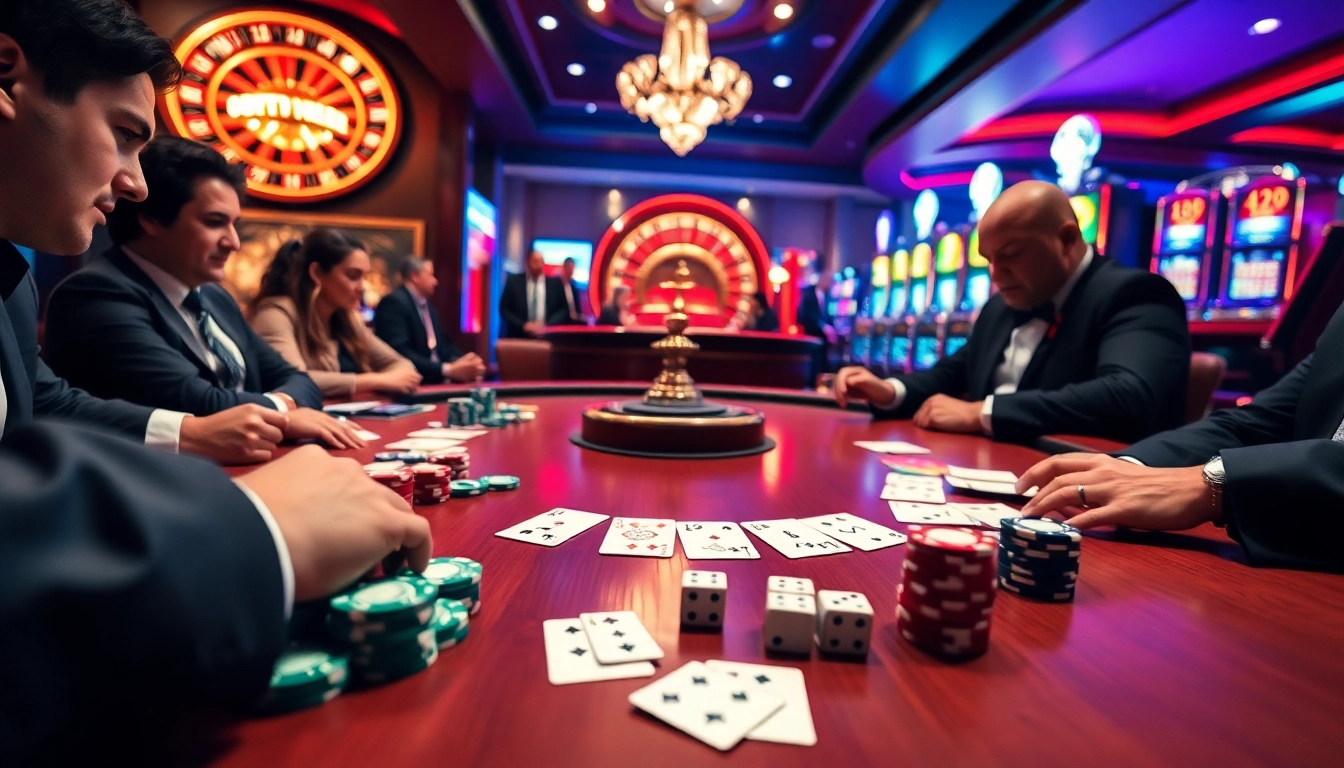 Engage in high-stakes gambling at bem88's luxurious poker table, filled with vibrant chips and cards.