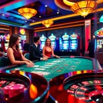 Experience excitement at BL555 casino with a vibrant blackjack table and spinning roulette wheel.