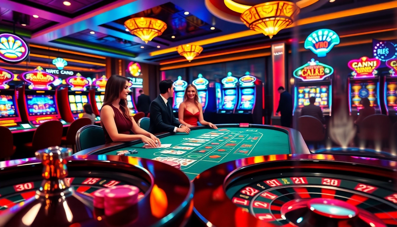 Experience excitement at BL555 casino with a vibrant blackjack table and spinning roulette wheel.