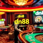 Engage in the thrill of dn88 at an elegant casino gaming floor with poker and baccarat tables.