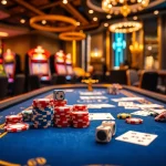 Engaging poker game at MK 8 casino showcasing colorful chips, cards, and a vibrant atmosphere.