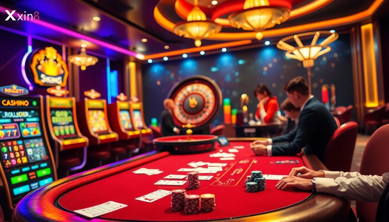 Exciting poker action at nhà cái xin88 with vibrant casino visuals and engaging atmosphere.