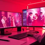 AI NSFW image generator in a modern workspace with colorful character art.