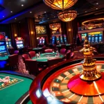 Experience the thrill of sc88 as players strategize with poker chips and roulette wheels in a lavish casino setting.