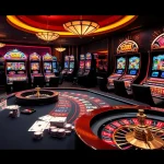 Experience the excitement of go88 with vibrant slot machines and a thrilling poker table scene.