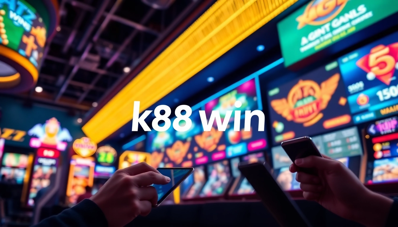 Engaging k88win online gambling scene with modern casino ambiance and digital games.