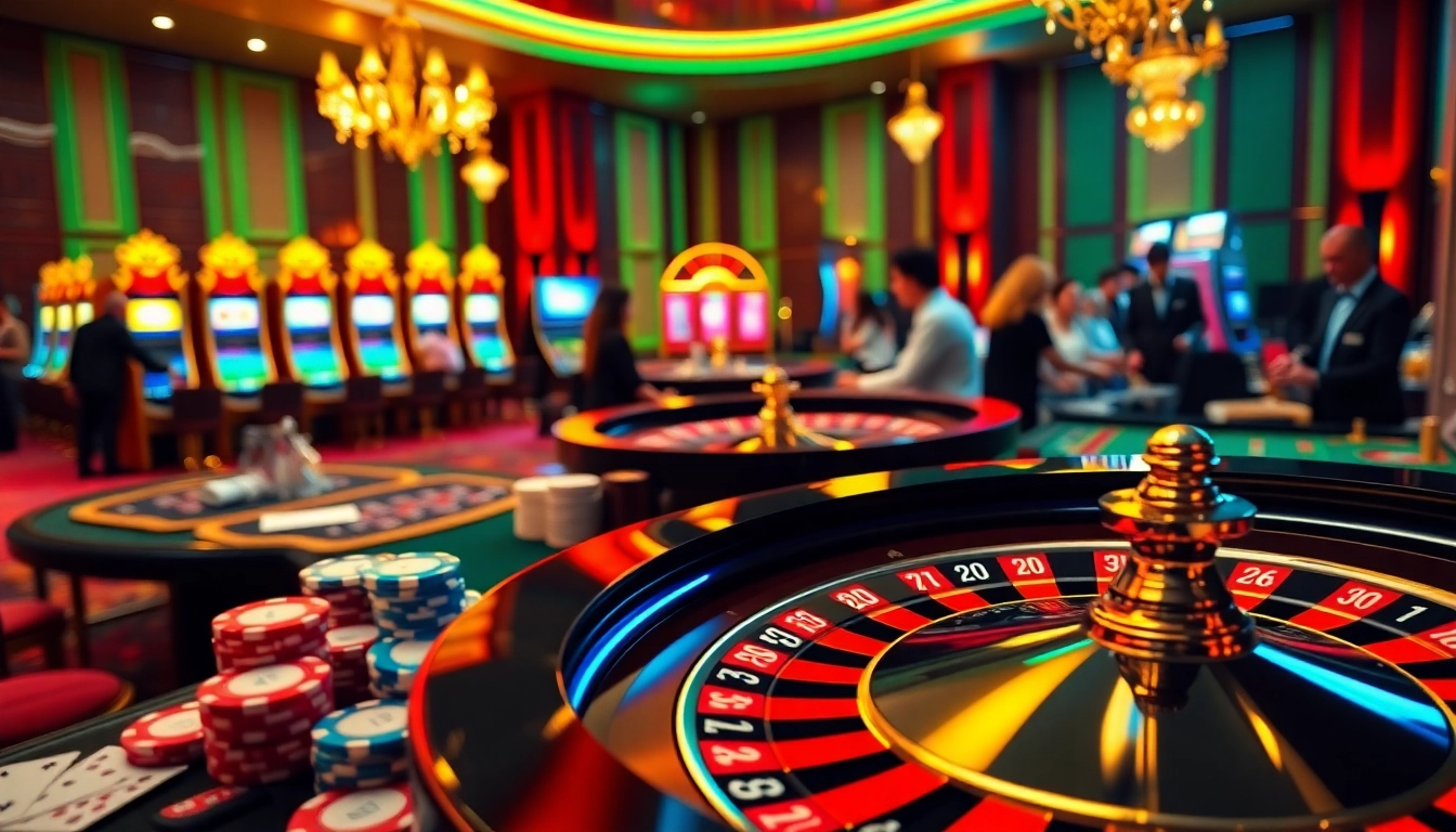 Experience the thrill of winning at https://bet168.me/ with an exciting casino scene filled with roulette tables, slot machines, and players.
