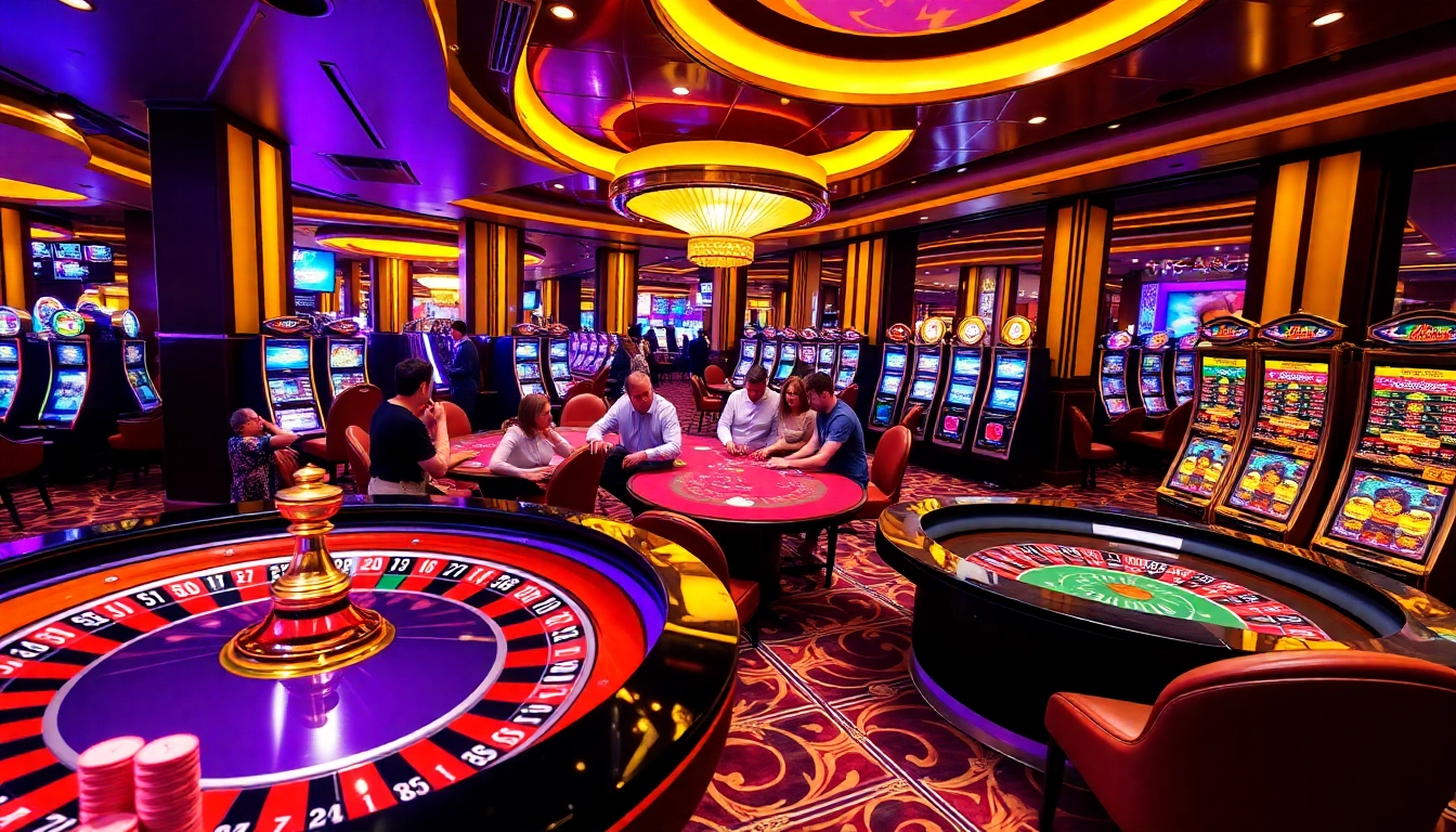 Engaging scene of a modern casino with players enjoying games at https://go88vn.asia/.