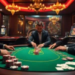28bet players strategizing at a luxurious poker table with chips and cards.