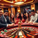 Players enjoying an exciting game at F168, featuring vibrant poker chips and cards in a luxurious casino atmosphere.