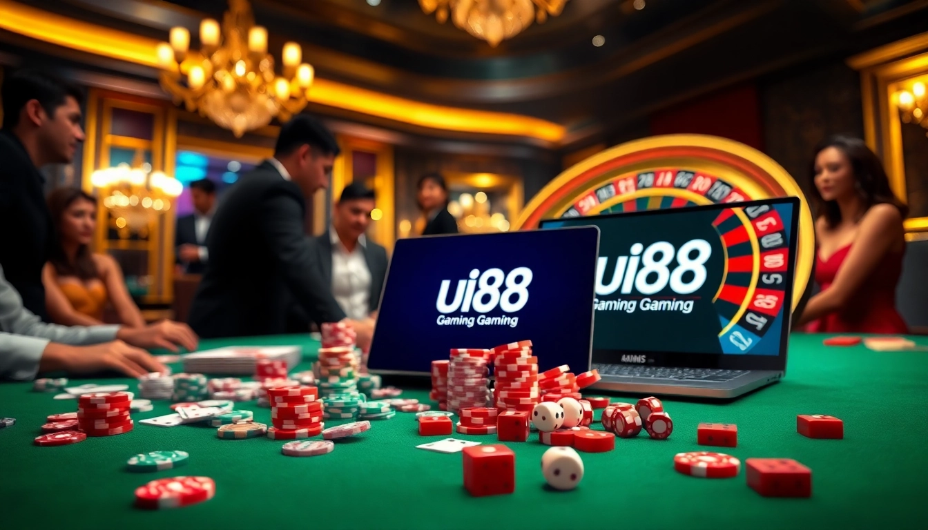 Experience the thrill of uu88 casino gaming with poker chips and roulette in action.