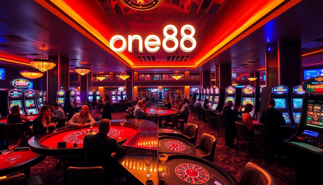 Experience high-stakes gambling at one88 with vibrant gaming tables and luxury casino ambiance.